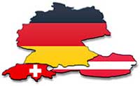 Verkaufsgebiet, Deutschland, Schweiz und Österreich mit Flaggen
